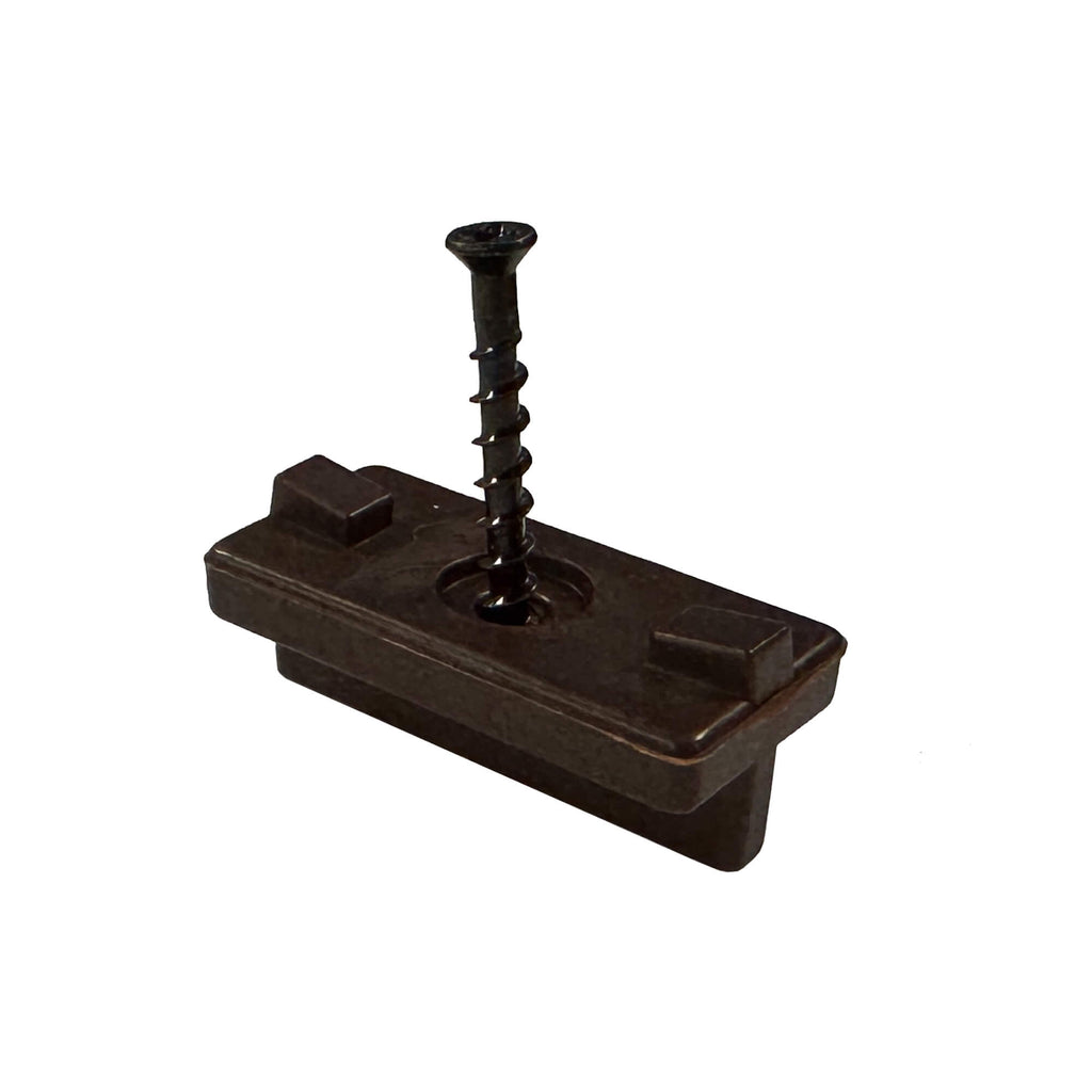 A Brown Decking Clip & Screw on a white background.