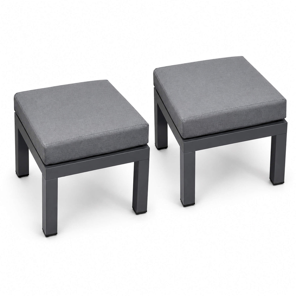 Set of Como Dark Grey outdoor stools on a white background.