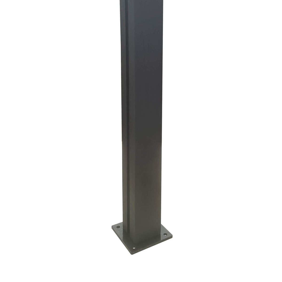 Composite Decking Metal Post Base showing an inserted composite post on a white background.