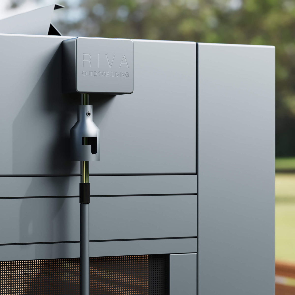 Close-up of the drive gear of a Riva  Aluminium Pergola.