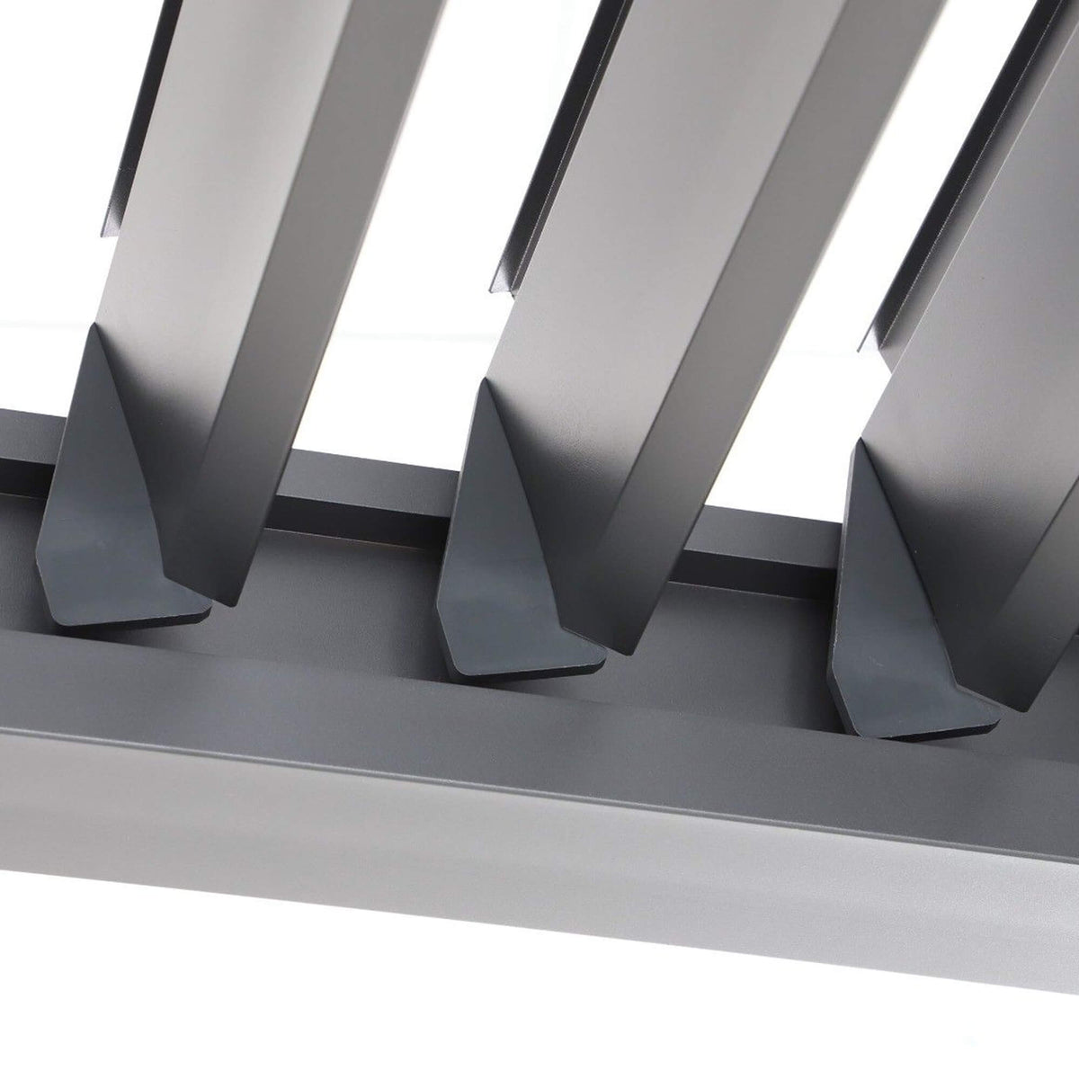 Close-up of an opened double-skin louvred roof on a Riva Aluminium Pergola.